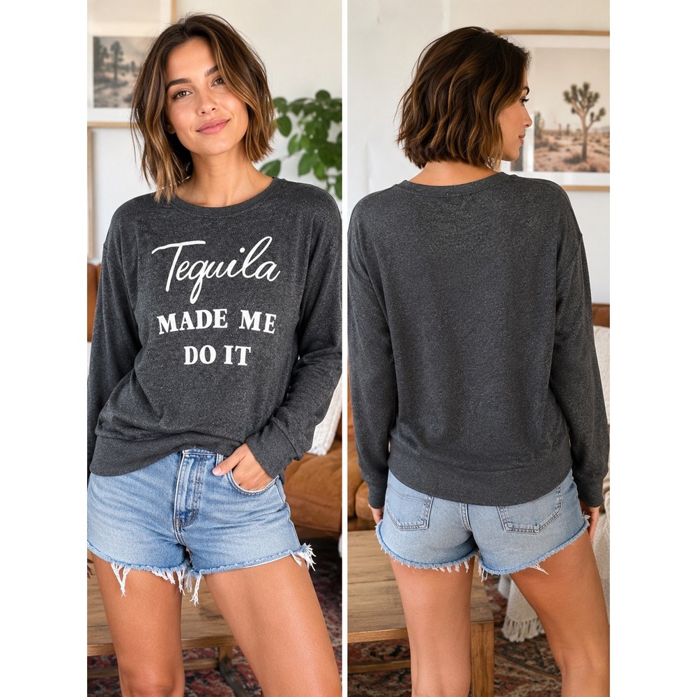 Dream Scene Tequila Made Me Do It Sweatshirt M Gray Graphic Made USA